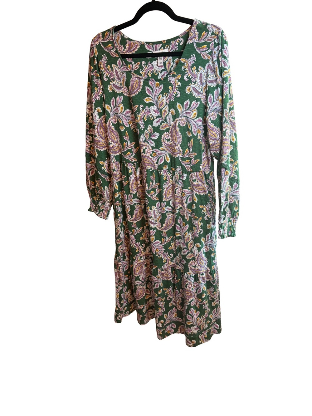 Canyon Retreat Imported Green Paisley Long-Sleeve Dress Size Lp New